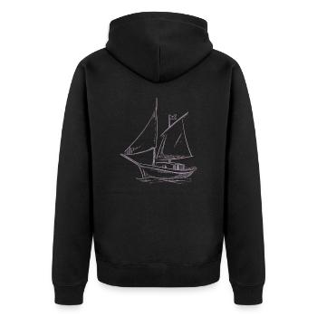 Segelabenteuer in der Silhouette: Elegante - Unisex Premium Bio Zip Hoodie - Schwarz - Hinten - Nico (187cm)