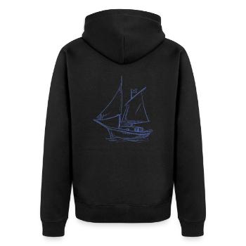 Segelabenteuer in der Silhouette: Elegante - Unisex Premium Bio Zip Hoodie - Schwarz - Hinten - Nico (187cm)