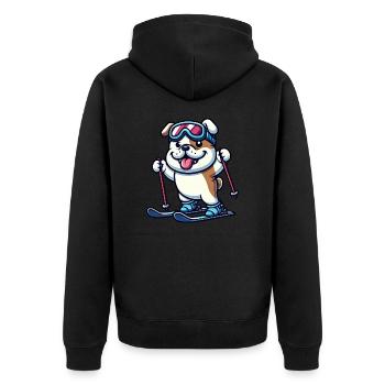 Bouledogue à skis - vacances d’hiver dans un style comique - Veste à capuche bio Premium Unisexe - noir - Dos - Nico (187cm)