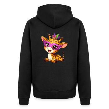 Mardi Gras Comic-Giraffe: Süße Feier - Unisex Premium Bio Zip Hoodie - Schwarz - Hinten - Nico (187cm)