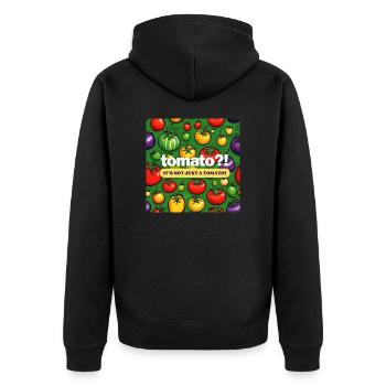Tomate ist nicht gleich Tomate - Unisex Premium Bio Zip Hoodie - Schwarz - Hinten - Nico (187cm)