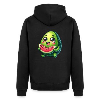 Avocado & Wassermelone Süßes Comic - Unisex Premium Bio Zip Hoodie - Schwarz - Hinten - Nico (187cm)