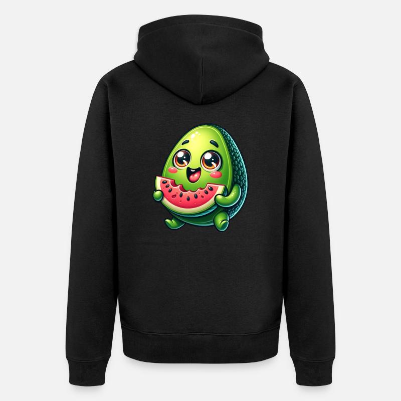 Avocado & Wassermelone Süßes Comic - Unisex Premium Bio Zip Hoodie - Schwarz