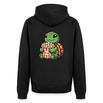 Niedliche Schildkröte Popcorn Filme Kino Spaß - Unisex Premium Bio Zip Hoodie - Schwarz - Hinten - Nico (187cm)