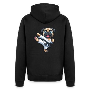 Lustiger Mops Karate Kampfsport Martial Arts Hund - Unisex Premium Bio Zip Hoodie - Schwarz - Hinten - Nico (187cm)