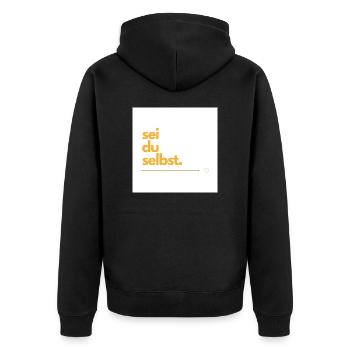 Sei du selbst - Unisex Premium Bio Zip Hoodie - Schwarz - Hinten - Nico (187cm)