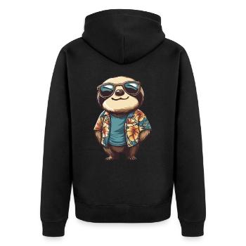 Faultier Lustig Sommer - Unisex Premium Bio Zip Hoodie - Schwarz - Hinten - Nico (187cm)