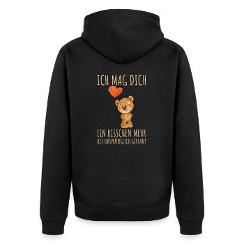 ICH MAG DICH EIN BISSCHEN MEHR | Bär Herz Ballon - Unisex Premium Bio Zip Hoodie - Schwarz - Hinten - Nico (187cm)