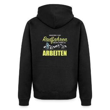 GEBOREN ZUM RADFAHREN | Cooler Fahrrad Spruch - Unisex Premium Bio Zip Hoodie - Schwarz - Hinten - Nico (187cm)