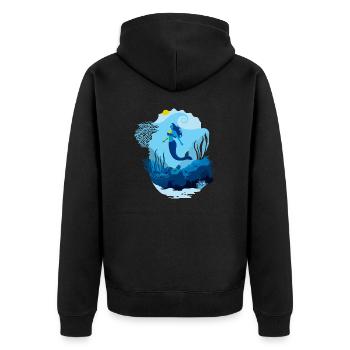 Meerjungfrauen-Meereslandschaft, beleuchtet von Schildkrötensonne - Unisex Premium Bio Zip Hoodie - Schwarz - Hinten - Nico (187cm)