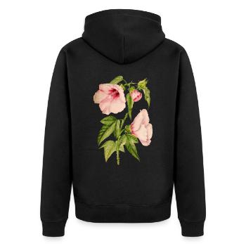 Hibiskus, botanische Illustration im Vintage-Stil - Unisex Premium Bio Zip Hoodie - Schwarz - Hinten - Nico (187cm)