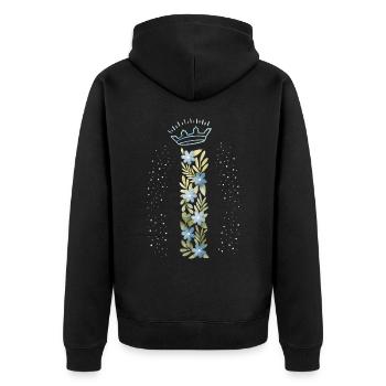 Monogramm Buchstabe I mit Krone, florales Ornament - Unisex Premium Bio Zip Hoodie - Schwarz - Hinten - Nico (187cm)