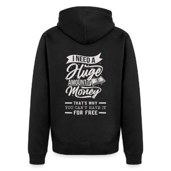 Geld, Money lustiger Typografie Spruch - Unisex Premium Bio Zip Hoodie - Schwarz - Hinten - Nico (187cm)