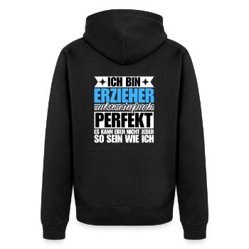Perfekter Erzieher - Unisex Premium Bio Zip Hoodie - Schwarz - Hinten - Nico (187cm)
