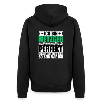 Perfekter Metzger - Unisex Premium Bio Zip Hoodie - Schwarz - Hinten - Nico (187cm)