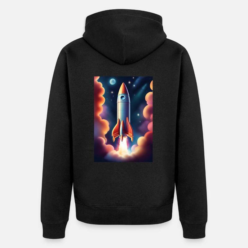 Fusée volant dans l’espace - Veste à capuche bio Premium Unisexe - noir