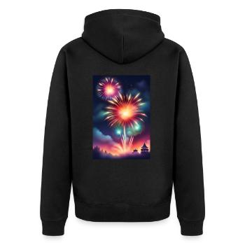 Erstaunliches Silvesterfeuerwerk - Unisex Premium Bio Zip Hoodie - Schwarz - Hinten - Nico (187cm)