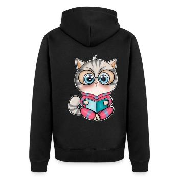 Katze Lesen Bücher Buch - Unisex Premium Bio Zip Hoodie - Schwarz - Hinten - Nico (187cm)