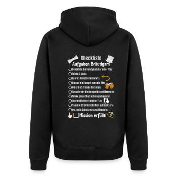 Junggesellenabschied Checkliste Junggeselle - Unisex Premium Bio Zip Hoodie - Schwarz - Hinten - Nico (187cm)