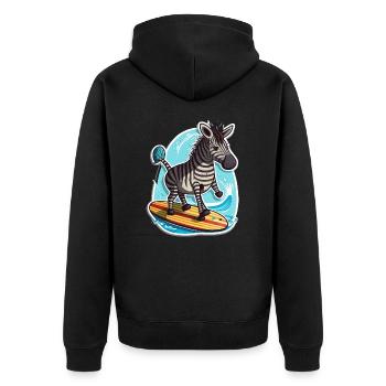 Surfing Zebra - Unisex Premium Organic Zip Hoodie - black - Back - Nico (187cm)