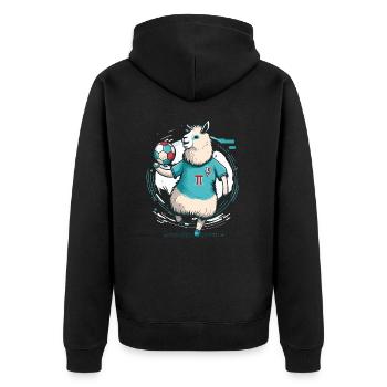 Lama-Ziele - Unisex Premium Bio Zip Hoodie - Schwarz - Hinten - Nico (187cm)