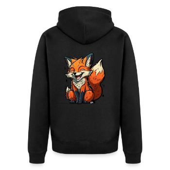 Schlau wie ein Fuchs - Unisex Premium Bio Zip Hoodie - Schwarz - Hinten - Nico (187cm)