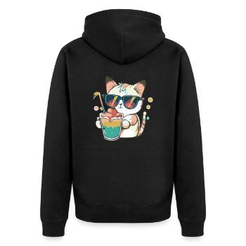 The Casual Cat - Unisex Premium Organic Zip Hoodie - black - Back - Nico (187cm)