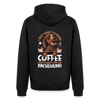 Kaffee Trinken Und Kuscheln Mit Dackel - Unisex Premium Bio Zip Hoodie - Schwarz - Hinten - Nico (187cm)