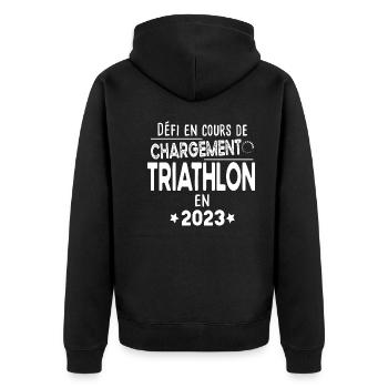 2023 Triathlon Triathlète Natation Vélo Course - Veste à capuche bio Premium Unisexe - noir - Dos - Nico (187cm)