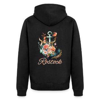Ancre Rostock avec fleurs - Veste à capuche bio Premium Unisexe - noir - Dos - Nico (187cm)