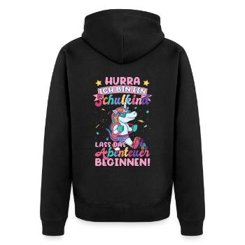Ich bin ein Schulkind Einhorn - Unisex Premium Bio Zip Hoodie - Schwarz - Hinten - Nico (187cm)