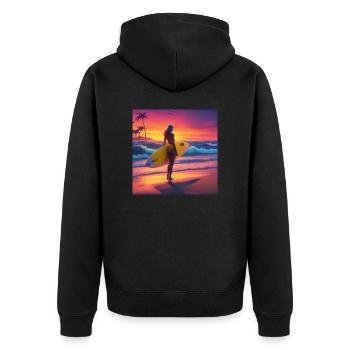 Catchin' Waves in Style - cool surfer - Unisex Premium Organic Zip Hoodie - black - Back - Nico (187cm)