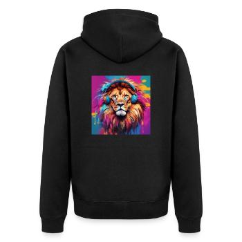 Lion with headphones - Unisex Premium Organic Zip Hoodie - black - Back - Nico (187cm)