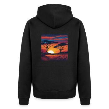 Afrika Steppe und Tiere - Unisex Premium Bio Zip Hoodie - Schwarz - Hinten - Nico (187cm)