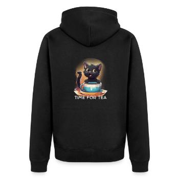 Katze mit Kaffee - Unisex Premium Bio Zip Hoodie - Schwarz - Hinten - Nico (187cm)