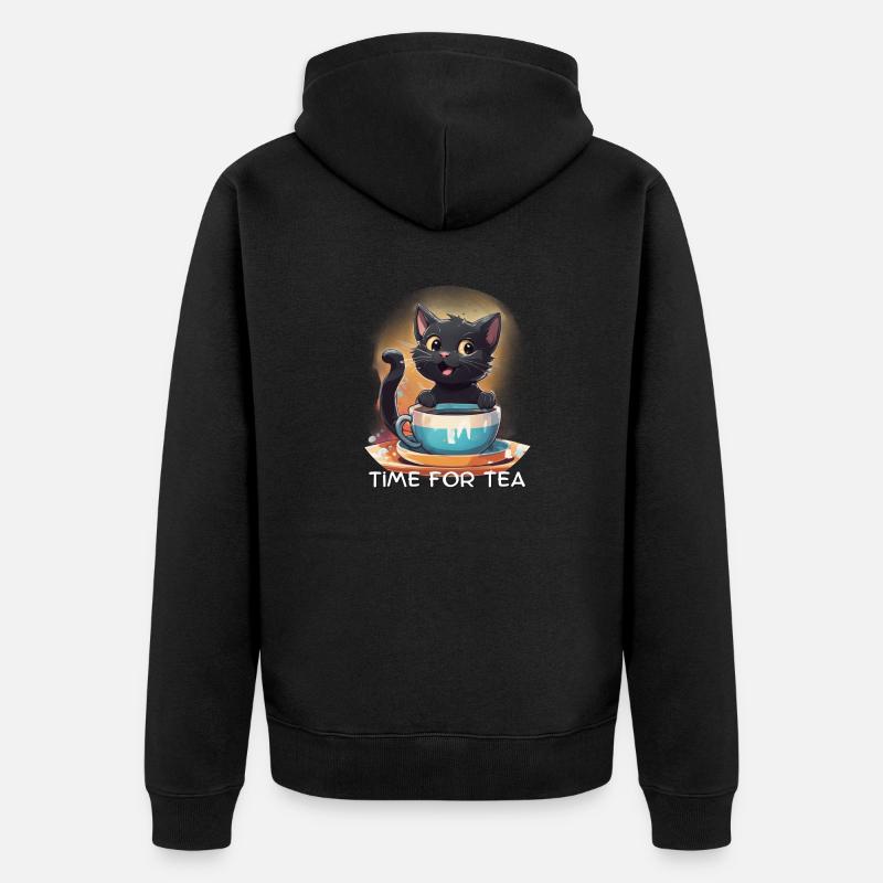 Chat au café - Veste à capuche bio Premium Unisexe - noir
