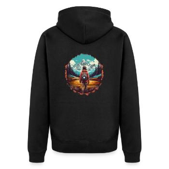 Wandern in den Bergen und frischer Bergluft - Unisex Premium Bio Zip Hoodie - Schwarz - Hinten - Nico (187cm)