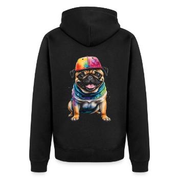 Carlin Snapback Cap Chien Coloré Drôle Design Imprimer - Veste à capuche bio Premium Unisexe - noir - Dos - Nico (187cm)