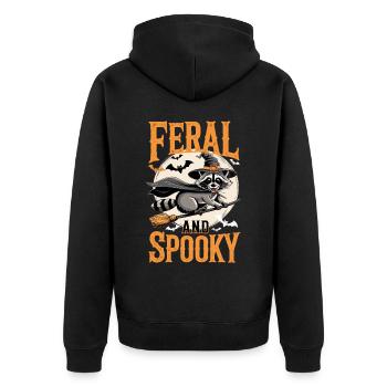 Niedlicher Waschbär als Hexe Feral and Spooky - Unisex Premium Bio Zip Hoodie - Schwarz - Hinten - Nico (187cm)