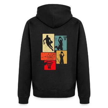 Basketball im Retro-Stil - Unisex Premium Bio Zip Hoodie - Schwarz - Hinten - Nico (187cm)