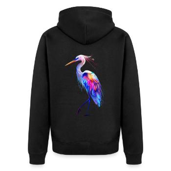 Reiher Vogel - Unisex Premium Bio Zip Hoodie - Schwarz - Hinten - Nico (187cm)