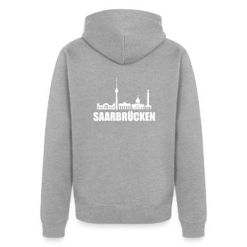 Saarbrücken Skyline - Unisex Premium Bio Zip Hoodie - Grau meliert - Hinten - Nico (187cm)