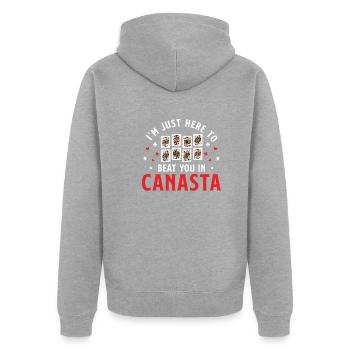 Ich bin gerade hier Lustige Canasta-Kartenspiele - Unisex Premium Bio Zip Hoodie - Grau meliert - Hinten - Nico (187cm)