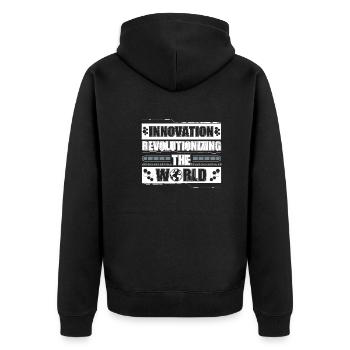 Cool Innovation Revolutionizing The World A Future - Unisex Premium Bio Zip Hoodie - Schwarz - Hinten - Nico (187cm)