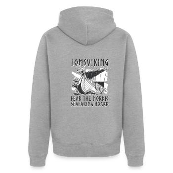 Les Vikings Jomsviking craignent les Nordiques - Veste à capuche bio Premium Unisexe - gris chiné - Dos - Nico (187cm)