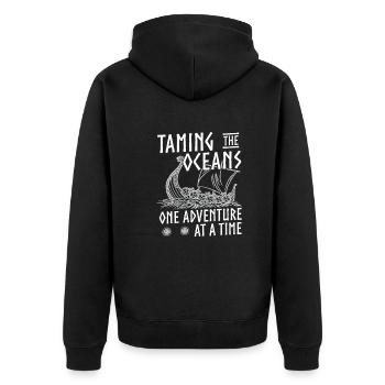 Viking Ein Abenteuer nach dem anderen Jomsviking - Unisex Premium Bio Zip Hoodie - Schwarz - Hinten - Nico (187cm)