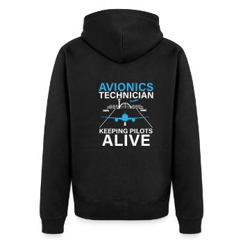 Funny avionics technician who supervises the pilot on - Unisex Premium Organic Zip Hoodie - black - Back - Nico (187cm)