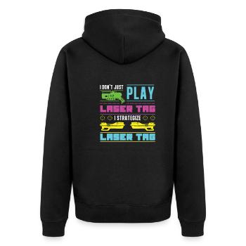 Laser Tag I don't just play, I plan a - Unisex Premium Organic Zip Hoodie - black - Back - Nico (187cm)