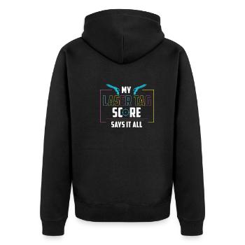 Laser Tag My Lasertag Score says it all - Unisex Premium Organic Zip Hoodie - black - Back - Nico (187cm)