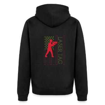 Jeu laser amusant avec drapeau américain et - Veste à capuche bio Premium Unisexe - noir - Dos - Nico (187cm)
